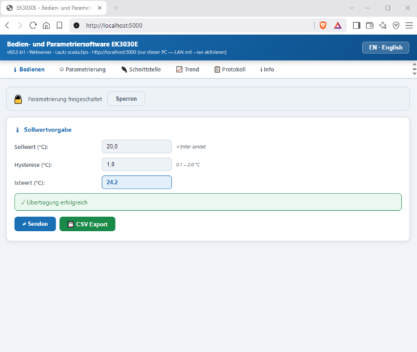 LandingPic Bedien- und Parametriersoftware für Regler elitech EK3030E