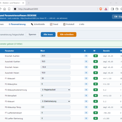 Bedien- und Parametriersoftware für Regler elitech EK3030E