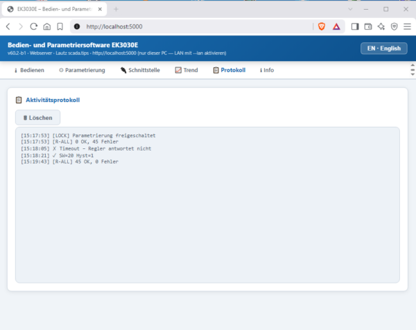 Protokoll Bedien- und Parametriersoftware für Regler elitech EK3030E